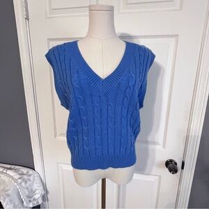 English Factory Blue Cable Knit Sweater Vest Fair Isle Wool Blend Women’s L, NWT